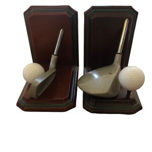 VTG FIGI Country Club Golf Wood Book Ends Putter Golf Ball Iron 5.5X5.5” 90’s